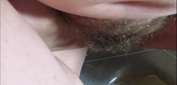  Hairy Pussy Wife Pissing on Husbands Cock